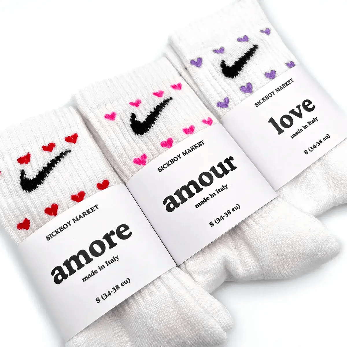 Amor Pack - Set 3 Calzini Nike Dipinti A Mano - SICKBOY MARKET