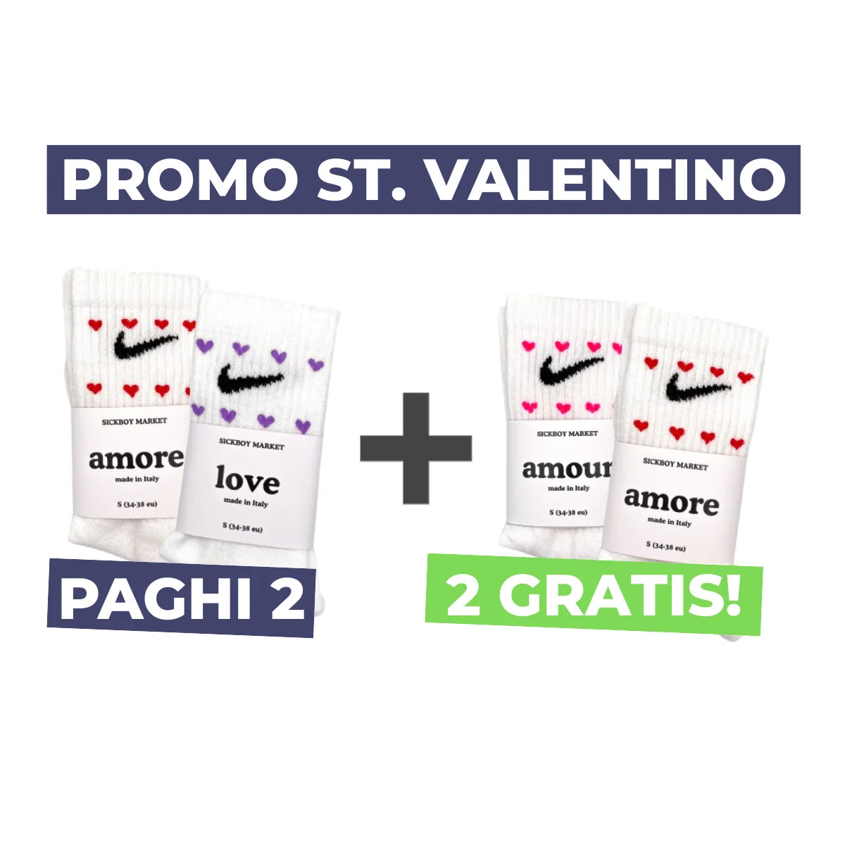 SICKBOY MARKET 'Amore' - Chaussettes Nike peintes à la main et fabriquées en Italie